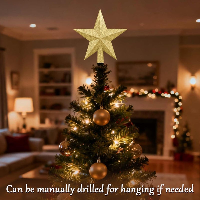 Leuceiy Christmas Tree Topper 10 Inch,Glitter Christmas Ornaments Star Xmas Decoration on Tree for Holiday Ornament or Home Decor(Gold) - Image 3